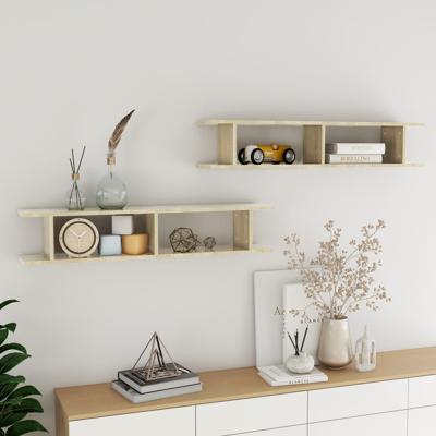 Wandschappen 2 st 105x18x20 cm bewerkt hout sonoma eikenkleurig