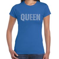 Glitter Queen t-shirt blauw rhinestones steentjes voor dames - Glitter shirt/ outfit
