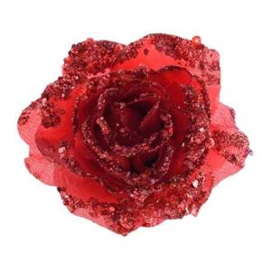 Decoratie roos - 6x - op clip - rood - 14 cm - kunststof - kerstbloemen - kerstboomversiering