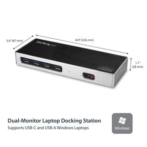 StarTech.com DK30A2DH USB 3.0 (3.1 Gen 1) Type-C Zwart, Zilver notebook dock & poortreplicator