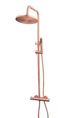 Wiesbaden Caral douche-opbouwset + thermostaatkraan geborsteld koper