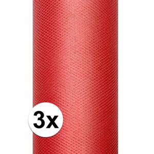 Glitter tule stof - 3x - rood - 15 x 900 cm - hobbyartikelen/knutselspullen