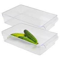 Koelkast/keuken organizer bak - 2x - transparant - kunststof - L32 x B20 x H7 cm - groente lade