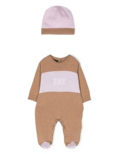 Fay Kids ensemble pyjama-bonnet à logo en intarsia - Tons neutres