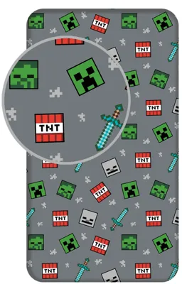 Minecraft Hoeslaken - Eenpersoons - 90 x 200 cm - grijs Minecraft Hoeslaken - Eenpersoons - 90 x 200 cm - grijs