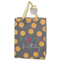 Cepewa verjaardag giftbags/cadeau tasjes - grijs - papier - happy birthday - 17 x 23 x 9 cm
