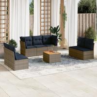 8-delige Loungeset met kussens poly rattan grijs