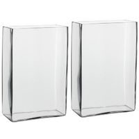 2x Hoge glazen vaas transparant glas rechthoekig 20 x 10 x 30 cm - Vazen - thumbnail