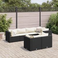 7-delige Loungeset met kussens poly rattan zwart