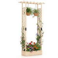 Verhoogde Houten Tuinbak met Latwerk en Hangend Dak Afwateringsgaten Plantenbak van Vurenhout 110 x 35 x 227 cm