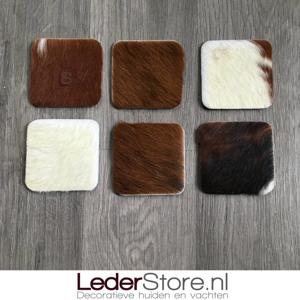 Koeienhuid onderzetters normandier bruin zwart wit 10x10cm