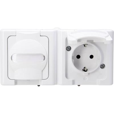 Kopp 131202003 BlueElectric Compleet Wandcontactdoos met randaarde en klapdeksel spatwaterdicht Arctisch-wit 2-voudig 1 stuk(s)