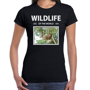 Luiaard t-shirt met dieren foto wildlife of the world zwart voor dames