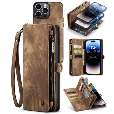Caseme - iPhone 14 Pro - Vintage 2 in 1 portemonnee hoes - Bruin