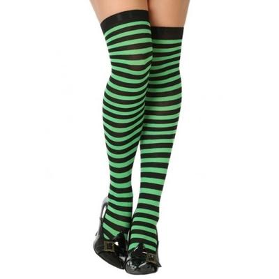 Carnaval verkleed gestreepte verkleed kousen voor dames - groen/zwart - one size