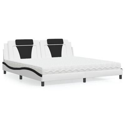 Bed met matras kunstleer wit en zwart 200x200 cm