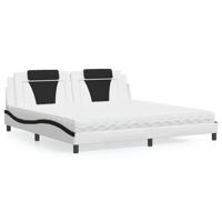 Bed met matras kunstleer wit en zwart 200x200 cm