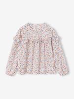 Meisjesblouse met ruches met bloemenprint ecru