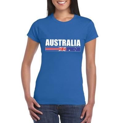 Australie supporters kleding t-shirt - voor dames - blauw - met vlag kleuren print - korte mouwen