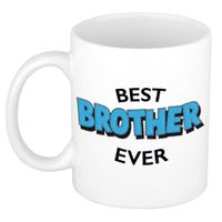 Best brother ever cadeau mok / beker wit met blauwe cartoon letters 300 ml - thumbnail