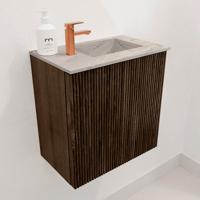 Toiletmeubel Mondiaz Joya Dlux | 40 cm | Meubelkleur Walnut | Faye wastafel Glace Wasbak Rechts | 1 kraangat