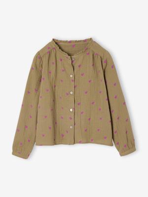Personaliseerbare meisjesblouse van katoenen gaas olijf