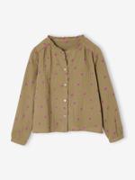 Personaliseerbare meisjesblouse van katoenen gaas olijf
