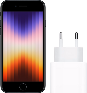 Apple iPhone SE 3 128GB Zwart + Apple Usb C Oplader 20W