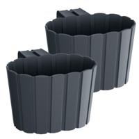 Muur plantenpot/bloempot houtlook - Set van 4x stuks - kunststof - 29 x 21 x 13 cm - antraciet grijs