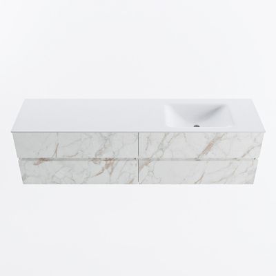 MONDIAZ VICA 180cm badmeubel onderkast Carrara 4 lades. Wastafel CLOUD rechts zonder kraangat, kleur Talc.