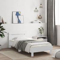 Bedframe met hoofdbord bewerkt hout wit 100x200 cm