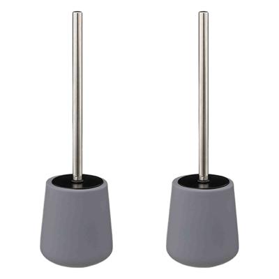 5five toiletborstel - 2x - met houder - zandsteen - grijs - rond - 39 cm