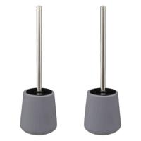 5five toiletborstel - 2x - met houder - zandsteen - grijs - rond - 39 cm