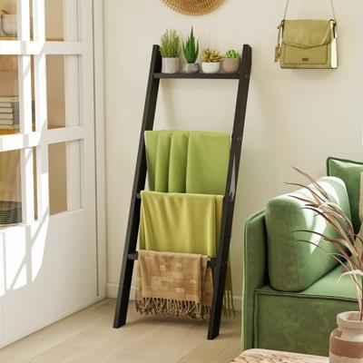28 cm Handdoekladder met Plafondbevestiging 4-traps Handdoekstandaard Wandmontage Zwart