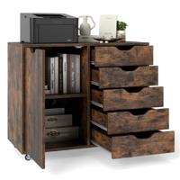 Rollcontainer met 5 Lades & Deur & Werkblad & Wielen Mobiele Archiefkast Bruin