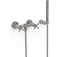Douchekraan Tres Mont Blanc | Opbouw | Mengkraan | 2-hendels | hoh 15 cm | Incl.Handdoucheset | RVS look
