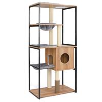160 cm Hoge Moderne Indoor Kattentoren Metalen Frame Gewatteerde Zitstok Grote Platforms Hangmat Krabpalen 75 x 45 x 160 cm