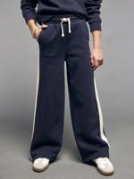 Joggingbroek met wijde pijpen voor meisjes met strepen aan de zijkant marineblauw