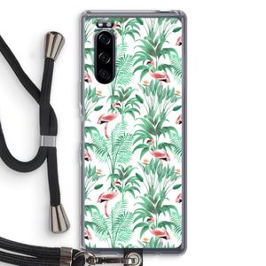 Flamingo bladeren: Sony Xperia 5 Transparant Hoesje met koord