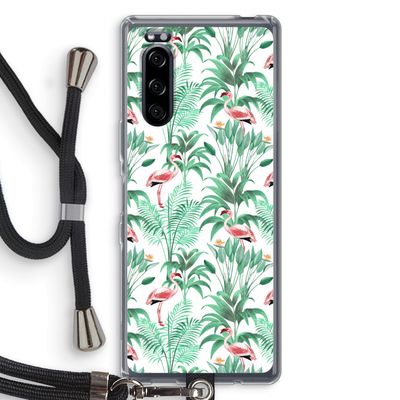 Flamingo bladeren: Sony Xperia 5 Transparant Hoesje met koord