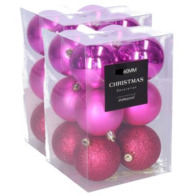 Kerstballen - 24x stuks - 6 cm - fuchsia roze - kunststof - mix - kerstversiering