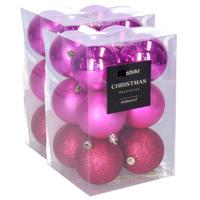 Kerstballen - 24x stuks - 6 cm - fuchsia roze - kunststof - mix - kerstversiering