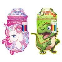 Kleurboek Dino of Eenhoorn + Stiften en Stickers