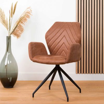 Eetkamerstoel cognac kunstleer draaibaar met visgraat patroon