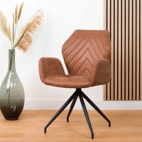 Eetkamerstoel cognac kunstleer draaibaar met visgraat patroon - thumbnail