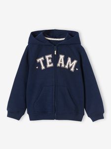 Sportsweater met rits en capuchon met "Team" motief meisjes marineblauw