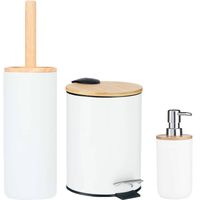 Berilo badkamer accesoires set Malaga - toiletborstel/pedaalemmer/zeeppomje - wit - Badkameraccessoireset