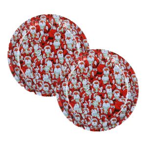 Kerst borden - 4x st - 26 cm - metaal - rood met kerstman- kerstservies kerst bordjes