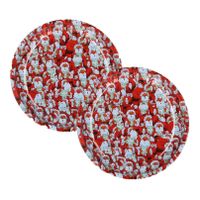 Kerst borden - 4x st - 26 cm - metaal - rood met kerstman- kerstservies kerst bordjes