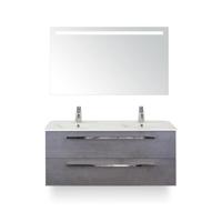 Seville Badmeubelset 120 cm - 2 laden Beton Antrac - Wastafel Enjoy Dubbel - met Sence Spiegel
